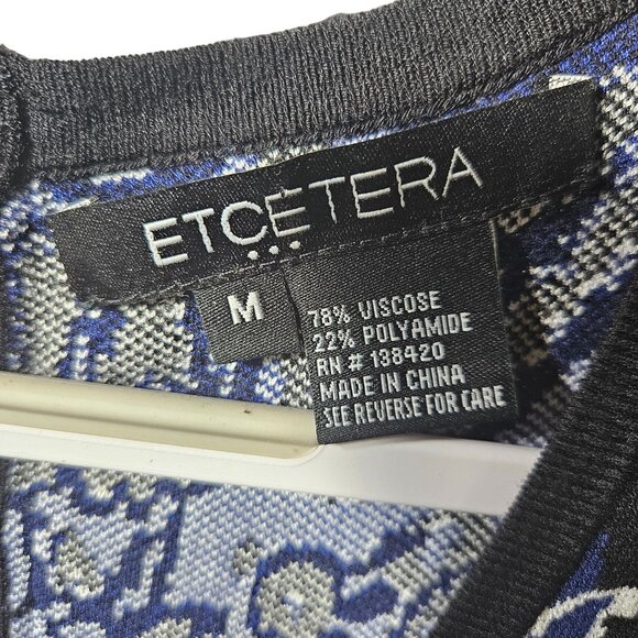 Etcetera Womens Knit Dress M Blue & Black Patterned V-Neck Short Sleeve - Picture 3 of 5